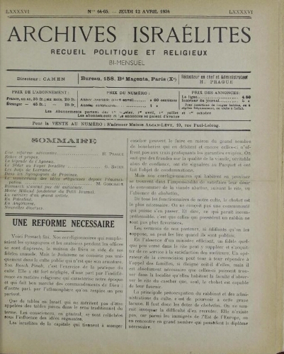 Archives israélites de France. Vol.96 N°64-65 (12 avr. 1934)